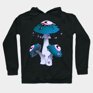 Dreamcore mushrooms with eyes: turquoise and rose Hoodie